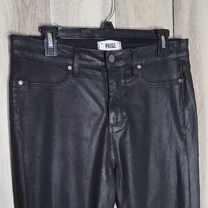 Paige Hoxton Ultra Skinny 32 Coated Jeans Black Luxe High Rise Faux Leather Look